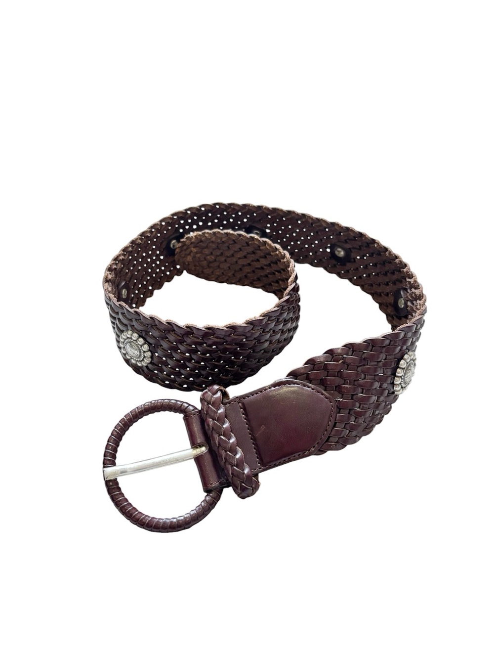 Vintage Y2K Boho Studded Woven Leather Belt Dark Brown Festival Western S